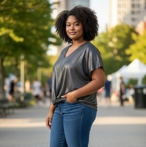 3X Haute Fox Metallic Twist Front Stretch Blouse